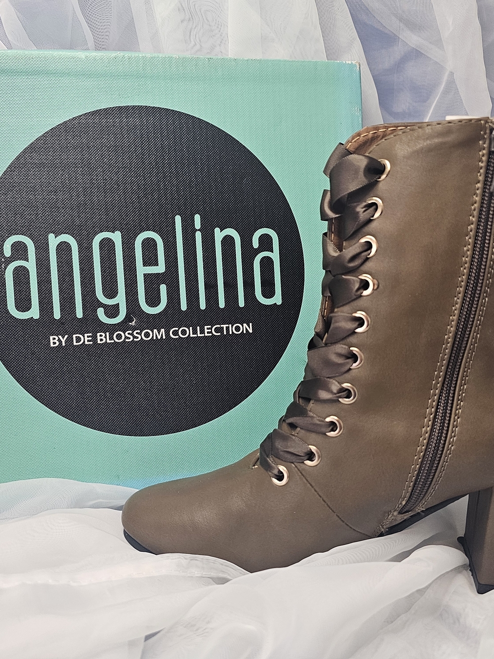 Angelina Brown Lace-Up Block Heel Ankle Boots